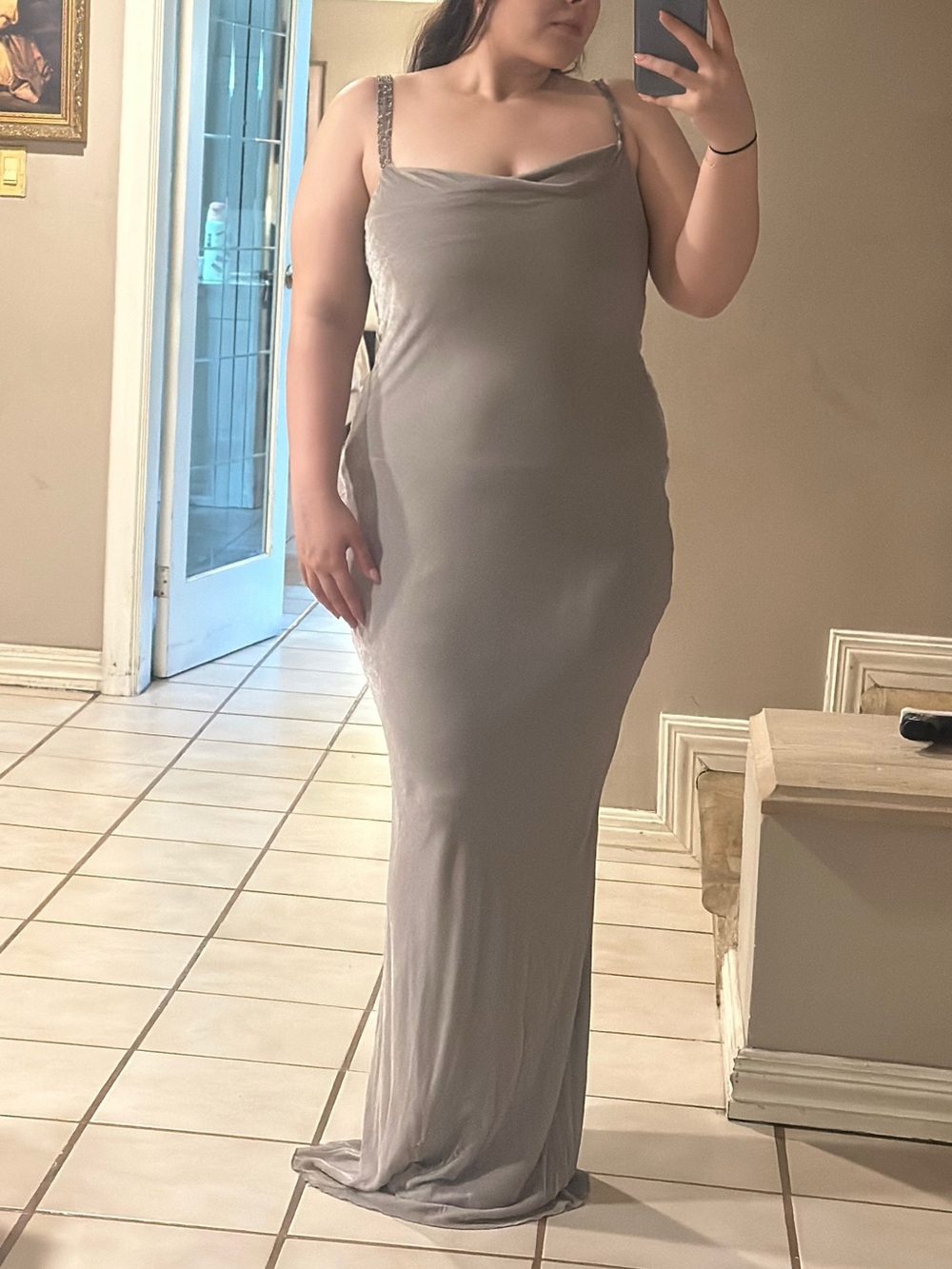 Elegant Grey Slip Dress with Delicate Straps